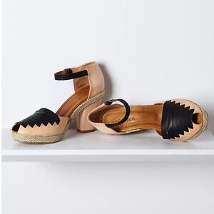 COCLICO Beige and Black Espadrille Block Heel Sandals